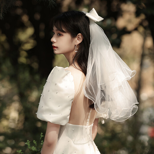 缔晶头纱新娘主婚纱头饰求婚仪式感拍照道具结婚领证登记蝴蝶结次日达
