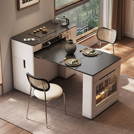 Micro-art sideboard island dining table integrated household retractable folding mobile small apartment multi-functional bar guide dining table island dining table + foldable chairs * 4 (without tea)