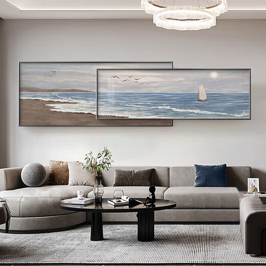 
Luzhique is smooth sailing and living room decoration paintings modern simple sofa background wall hanging paintings atmospheric sea view superimposed murals Haijing Xintian A 50*12040*120 champagne gold paintings plus glass