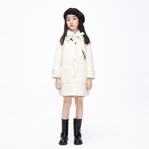Little MO&Co. Children's clothing, winter clothing, girls' mid-length double-sided woolen coat, children's coat, big girl's beige color 120 120/56