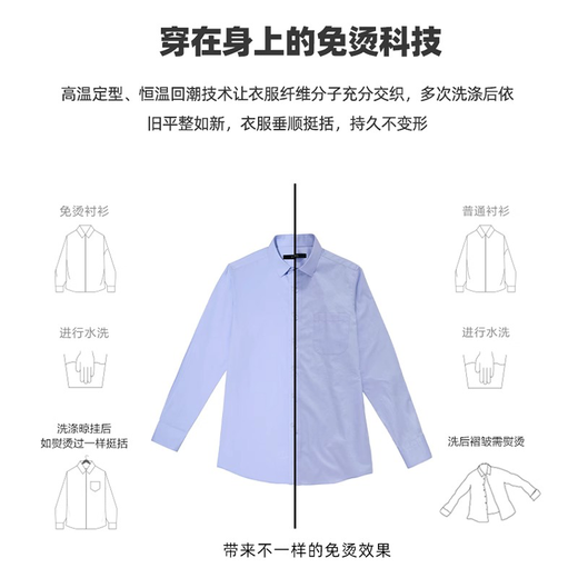 杉杉DP免烫100%棉抗皱 长袖衬衫男士衬衣长袖商务休闲上班纯棉打底衫