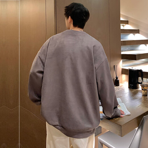 Dingfengbaoluo sweatshirt men's spring round neck suede long-sleeved top loose American trendy brand DFL05 dark gray 3XL