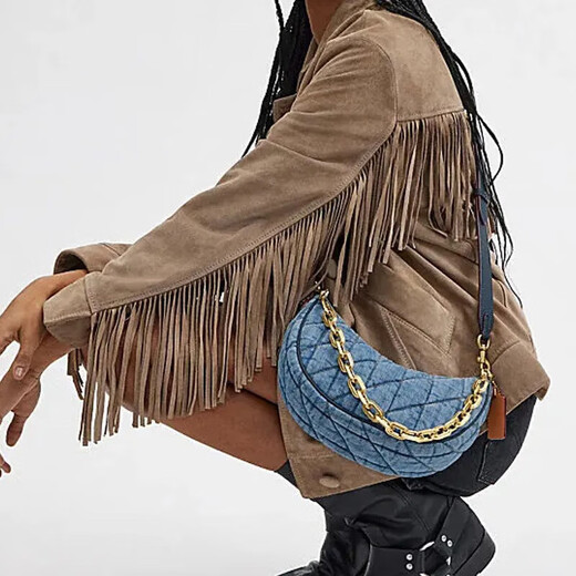 Die neue Crescent Bag Luna 27-Serie des Trainers, klassische Presbyopia Leder-Unterarmtasche, One-Shoulder-Handtasche, Freundin, Denim Blue CR679 B4in