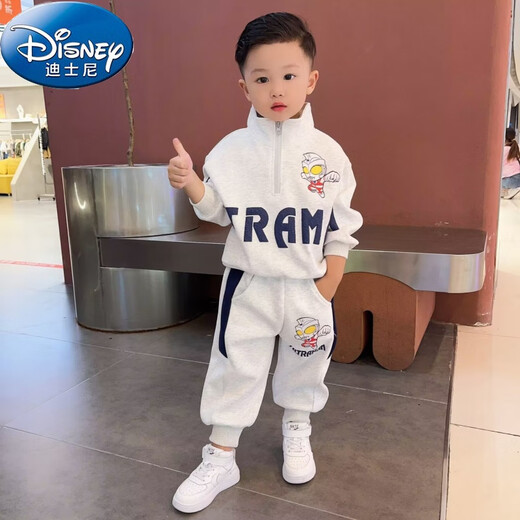 Disney Ultraman одежда весна и осенний набор 2025 Новый модный мальчик Baby Plus Fleece Children's Cool Couse Internet Celebrity Grey Set [] [] Thin 110