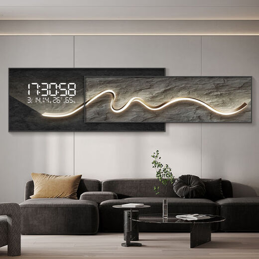 SHANTOULIN VILLAGE MODERNO Reloj simple Reloj Sala de pared de la sala de estar Decoración de la sala de estar Perpetual Calendario Electrónico Sofá Reloj Mural Reloj Pintura colgante ZP3886+ZP3887LED Display Digital Bottom 100*40+Instalaciones 100*30 (Total 1.5 metros)