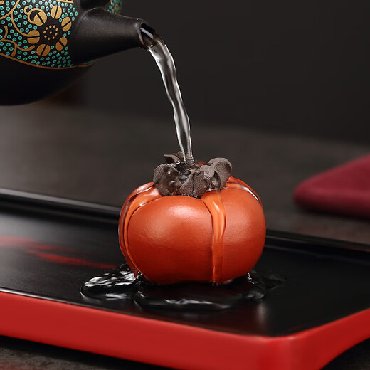 Dongwu original mineral purple sand persimmon tea pet ornaments can be raised, simulated fruit tea set, small tea toy decorative crafts, good persimmons in pairs (gift box type) pair