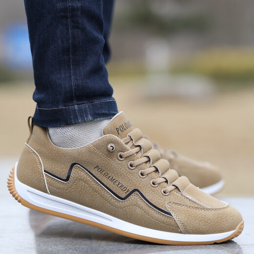 Western Camel (VANCAMEL) Men's Shoes Autumn and Winter 2025 New Breathable Deodorant Casual Shoes Leather Panel Shoes Men's Forrest Gump Running Sports Trendy Shoes Khaki 40