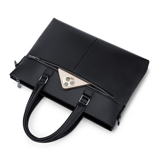 WILLIAMPOLO Paul business briefcase genuine leather men's handbag large capacity first layer cowhide 17-inch computer bag high-end black (first layer cowhide) 15 inches