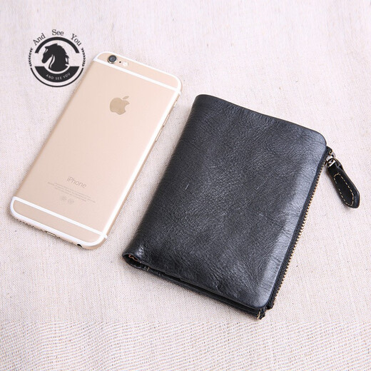 ANDSEEYOU brand genuine leather men's handbag, zipper short wallet, soft leather vertical leather clip, handmade first-layer cowhide wallet, black cowhide