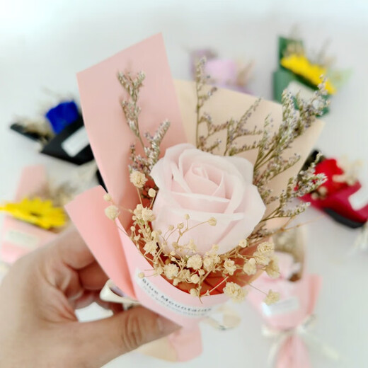 皓梵洁手捧花迷你花束口袋花束玫瑰小花束干花假花永生花礼物鲜花小花 口袋里的浪漫【香槟玫瑰一束】