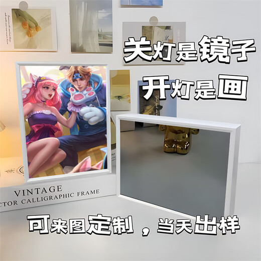王者荣耀镜子灯光画书房小夜灯摆件卧室床头礼物三色氛围灯送闺蜜 15122 刘备 镜子白框16.5*21插电款