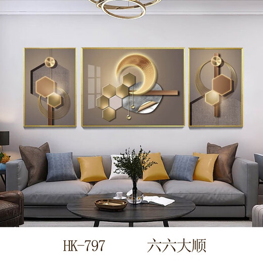 CLCEY晶瓷画三联画客厅装饰画沙发背景墙挂画客厅卧室餐厅过道简约壁画 HK-695-高照福禄-A1 高透晶板面左右35*50+中50*70黑