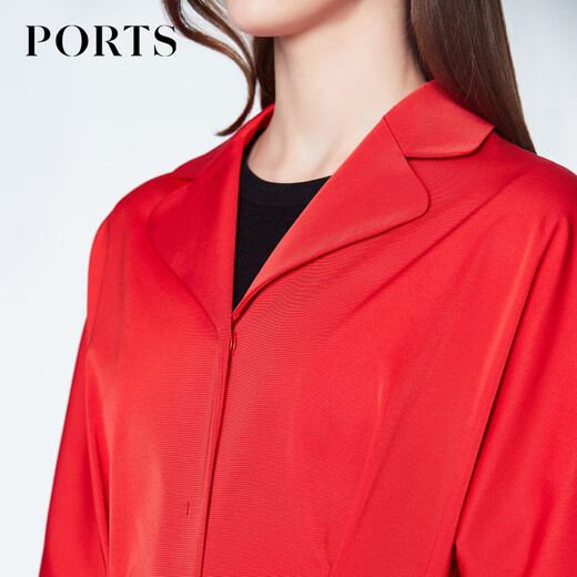 
PORTS New Product Women's Simple Lapel Medium-Length Trench Coat LN8T022HWB015 Flame Red-2 S (4)