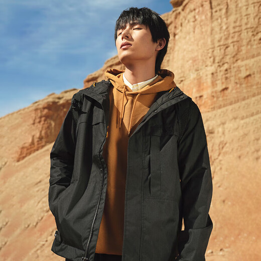 Timberland添柏岚冲锋衣男夹克秋冬户外徒步登山宽松防风工装连帽外套A695W A695W001/黑色/logo随机 XS/165