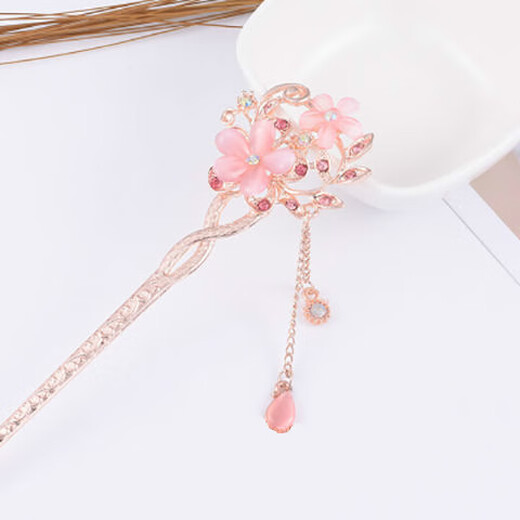 Yanxiang Children's Ancient Style Hairpin Classical Hairpin Palace Retro Hairpin Diamond Tassel Step Shaking Hairpin Hair Accessories Hanfu Pink Twin Flowers