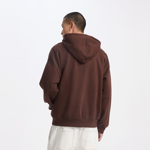 GAP men's and women's carbon soft-rubbed fleece plaid logo hooded sweatshirt top 609221 brown 170/92A (M) Asian size