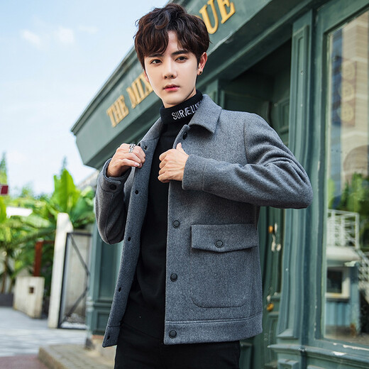 Filixidi woolen coat men's autumn and winter new men's wool short jacket jacket men's casual woolen top black M
