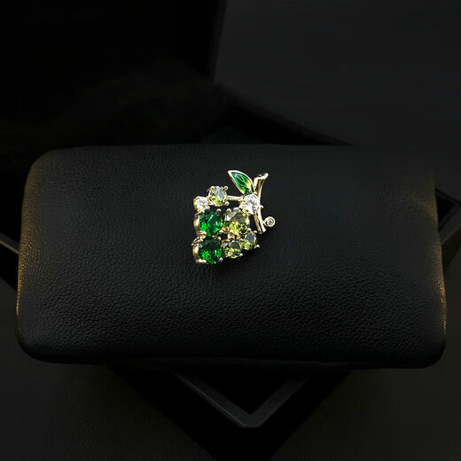 QUAMER Gold Store Model A Bunch of Grapes Small Brooch Exquisite Sparkling Diamond Fruit Corsage Accessories Women's Mini Green Green