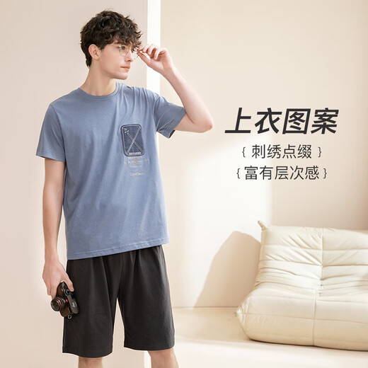 
Fenten pajamas men's pure cotton fashion summer pullover round neck sports style short-sleeved home clothing set