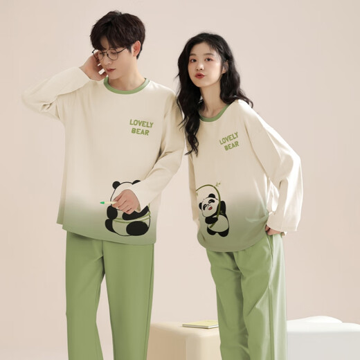 
Langsha couple pajamas one man and one woman autumn pure cotton long-sleeved head with chest pads for outdoor wear 2024 new style 9193 [with chest pads]+9194 Women M+ Men's L