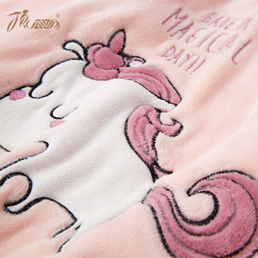 Dingguagua children's coral velvet pajamas flannel autumn and winter new girls home clothes set cute pullover long sleeve thickened 23 unicorn pink 130