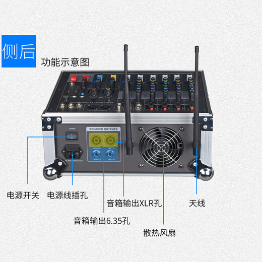 MEIMI audio set mixer with amplifier all-in-one single and double 15-inch performance high-power KTV wedding conference outdoor full-range floor-standing audio with amplifier mixer + 2 microphones