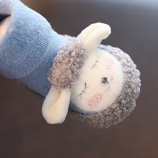 Rabbit Big Wen Baby Shoes 0-1 Years Spring and Autumn Soft Sole Toddler Shoes to Prevent Loss of Newborn Baby 0-6-12 Months Shoes and Socks Not Falling Blue Sheep Shoes and Socks 1 pair, average size, inner length 12.0cm (0-12 Months is recommended)