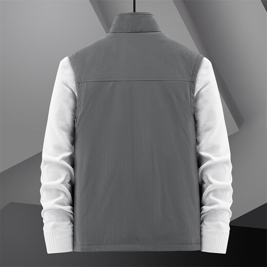 Guqian double-sided vest for men in autumn and winter multi-pocket workwear vest for men outdoor leisure fishing vest top clothes khaki L