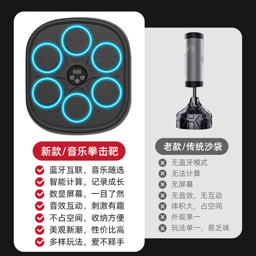 曼迪卡威音乐拳击机墙靶电子反应节奏儿童训练器材6-12岁男孩生日礼物玩具 蓝牙音乐/赠送成人+儿童全包手套 无需打孔/简易安装/typeC充电