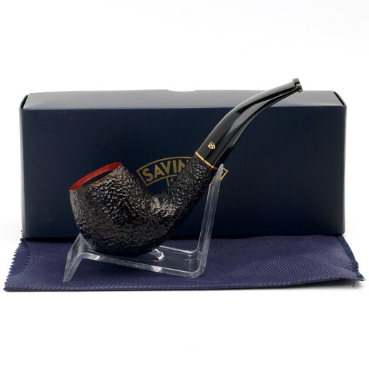 沙芬（SAVINELLI）意大利罗马风情石楠木烟斗套装P104R黑烟嘴677弯斗进口烟斗 【经济套装：烟斗+基础配件】