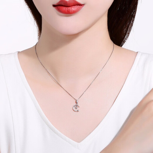 Saturday Fortune (ZLF) PT950 Platinum Pendant Women's Star and Moon Pendant Witness of Love without Chain 1.45g