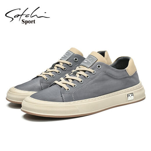 Sachi men's shoes autumn and winter new sneakers men's business casual shoes retro trendy fashion canvas shoes for men gray 42 (260mm) leather shoe size