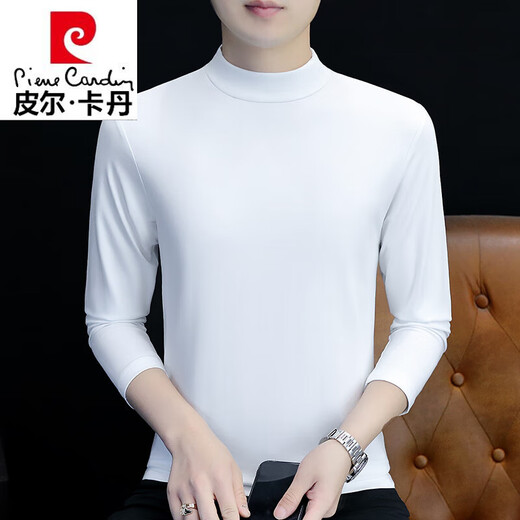 Pierre Cardin pure cotton spring and autumn half turtleneck bottoming shirt men's slim fit inner long-sleeved T-shirt mid-collar men's autumn coat outer wear YPT192 black half turtleneck 2XL recommended 145-160Jin Jin equals 0.5 kg