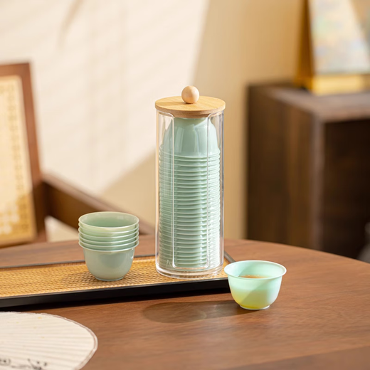 PAKCHOICE disposable kung fu tea cup 60ml jade tea cup with storage rack high-end heat-resistant tea cup