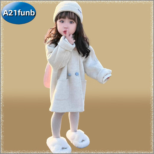 A 21 FUNB Korean children's clothing 2025 autumn and winter new style girls' two-color rabbit woolen coat baby girl's thickened woolen coat two-color rabbit woolen coat 90 cm