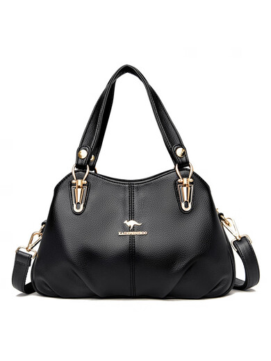 Kuqi Kangaroo genuine leather crossbody bag for women, soft leather middle-aged mother bag, women's casual handbag, mother-in-law bag, shoulder bag, women's bag, black