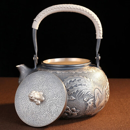 莉翠行 银壶烧水壶999足银大容量煮茶壶家用功夫茶具 凤凰 838克 1.3升 凤凰 约838克