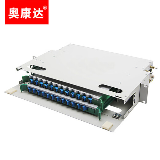 Okonda Telecom-Grade SC FC LC ODF Glasfaserverteilungsrahmen Einmodelle Ein-Mode-Dicke-Auszug-Rack-Racktyp Faserschmelzscheibenanterminal Box Schweißscheibenfaser-Optikflansch 12153A SC24 CORE 24 PORT ODF FIBER OPTIC-Verteilungsrahmen