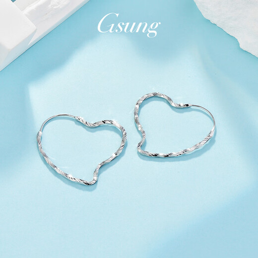 GsunG platinum pt950 women's earrings earrings platinum fashion plain gold large hoop earrings square round heart-shaped earrings priced by gram, please contact customer service before bidding for gold price