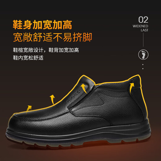 Strongman cotton shoes men's wool warm casual toe-layer cowhide winter cold-proof cotton leather shoes JDC351085 black size 41