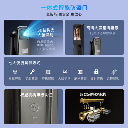 宇安盾防盗门家用入户门现代轻奢单开门指纹锁智能密码甲级进户门子母门 豪华机械锁 单门2050*1050