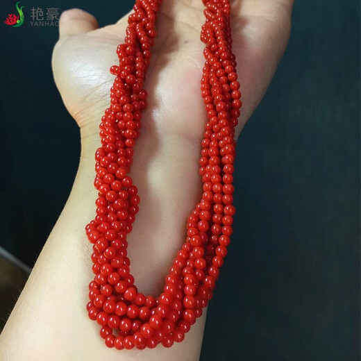 Yanhao coral necklace, round bead multi-strand evening makeup necklace, high-end jewelry that shows temperament, a birthday gift for my wife during festivals