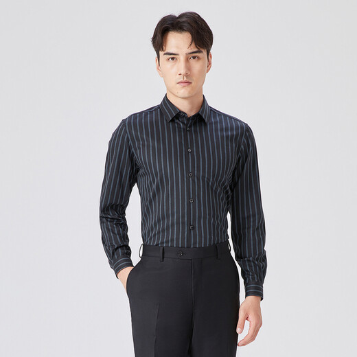 YOUNGOR long-sleeved shirt men's striped DP no-iron shirt cotton stretch fabric anti-wrinkle flat easy care shopping mall same style gray blue 41