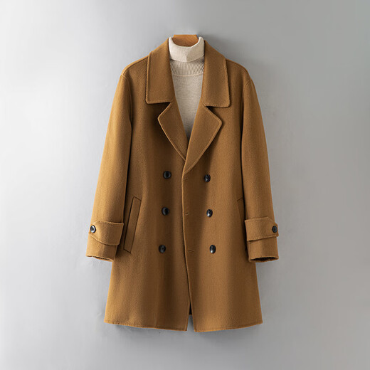 DK Light Luxury Herrenkleidung 100% reine Wolljacke für Männer mit mittlerer Länge von Tweed Coat Doppelreihe Windbreaker Casual Business Brown Farbe M [110-125jin [Jin ist gleich 0,5 kg]]]
