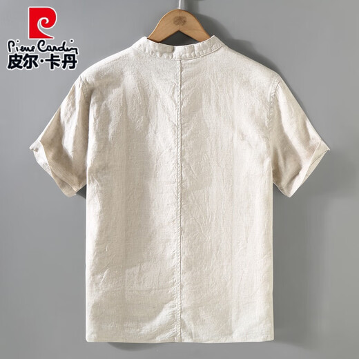 Pier Cardin Retro Retro Chinesische Sommer-Wäsche Top Tang Anzug Herrenhalter dünne kurzärmelige Baumwoll-Hemd Chinesische Hemd Hemd 1047 Original Hanffarbe xxl