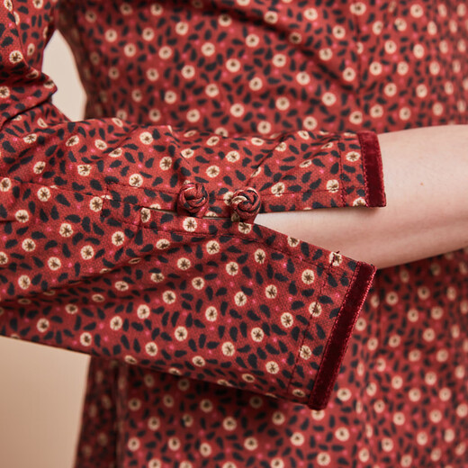 Bu Fu Autumn New Original Retro Print Fashion Republic of China Improved Chinese Tang Suit Cheongsam Top Women Chinese Red M