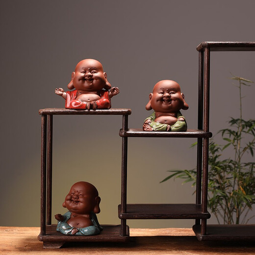 Yuxuan purple sand tea pet ornaments handmade can raise happy little Maitreya cute tea play tea art home decoration Zen happy Maitreya Buddha-Zhenyao turns red
