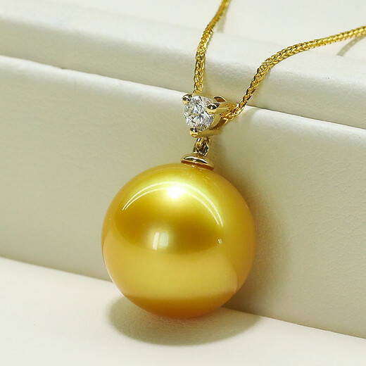 Mohs Australian South Sea gold bead pendant dark gold perfect round seawater pearl necklace 18K gold inlaid with diamonds extremely bright customized model 14-15mm