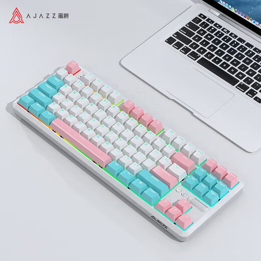 AJAZZ K870Tpro three-mode mechanical keyboard Bluetooth/2.4G/wired/87 keys PBT keycap RGB light e-sports game office white red axis