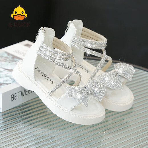 G.duck Little Yellow Duck Girls Sandals 2026 Summer New Children's Shoes Soft Bottom Internet Celebrity Princess Shoes Female Baby Fashion Children's Shoes White 30 Inner Length 18.5 cm